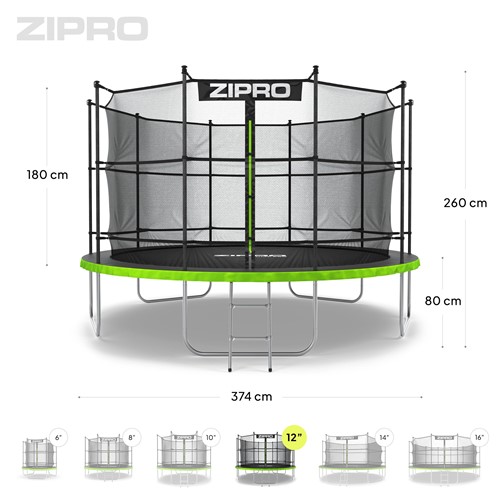 Trampolina Zipro z siatką wewnętrzną 12FT 374 cm + torba na buty