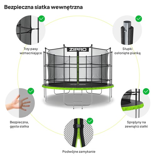 Trampolina Zipro z siatką wewnętrzną 12FT 374 cm + torba na buty